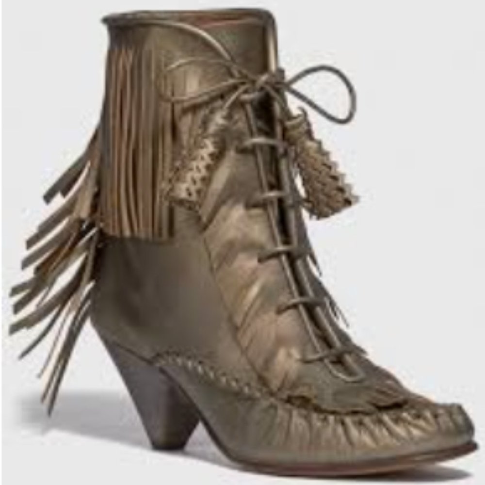 COACH Fringe Leather Moccasin Ankle